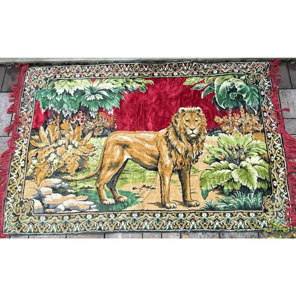 Vintage Tapestry Wall Hanging lion 1970's  boho retro decor animals 70x48”